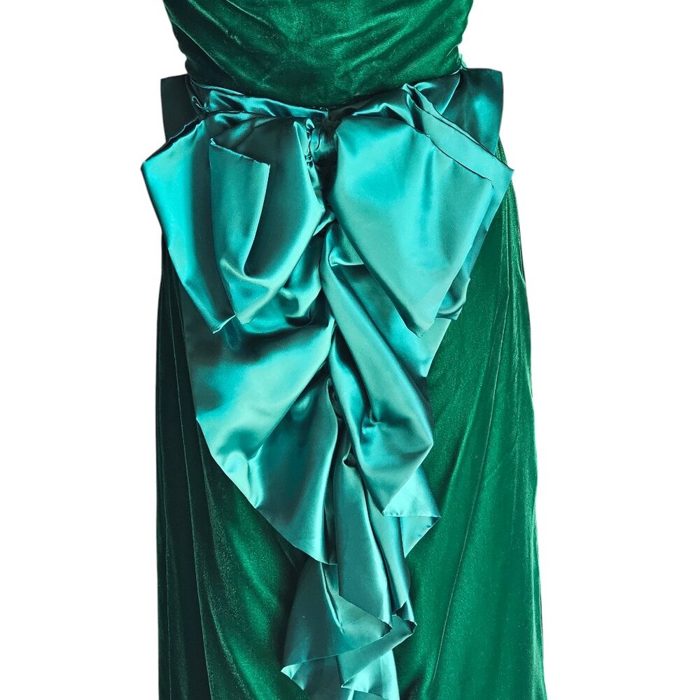 Vintage Green Velvet Strapless Satin Back Detail Party Dress - Picture 8 of 10